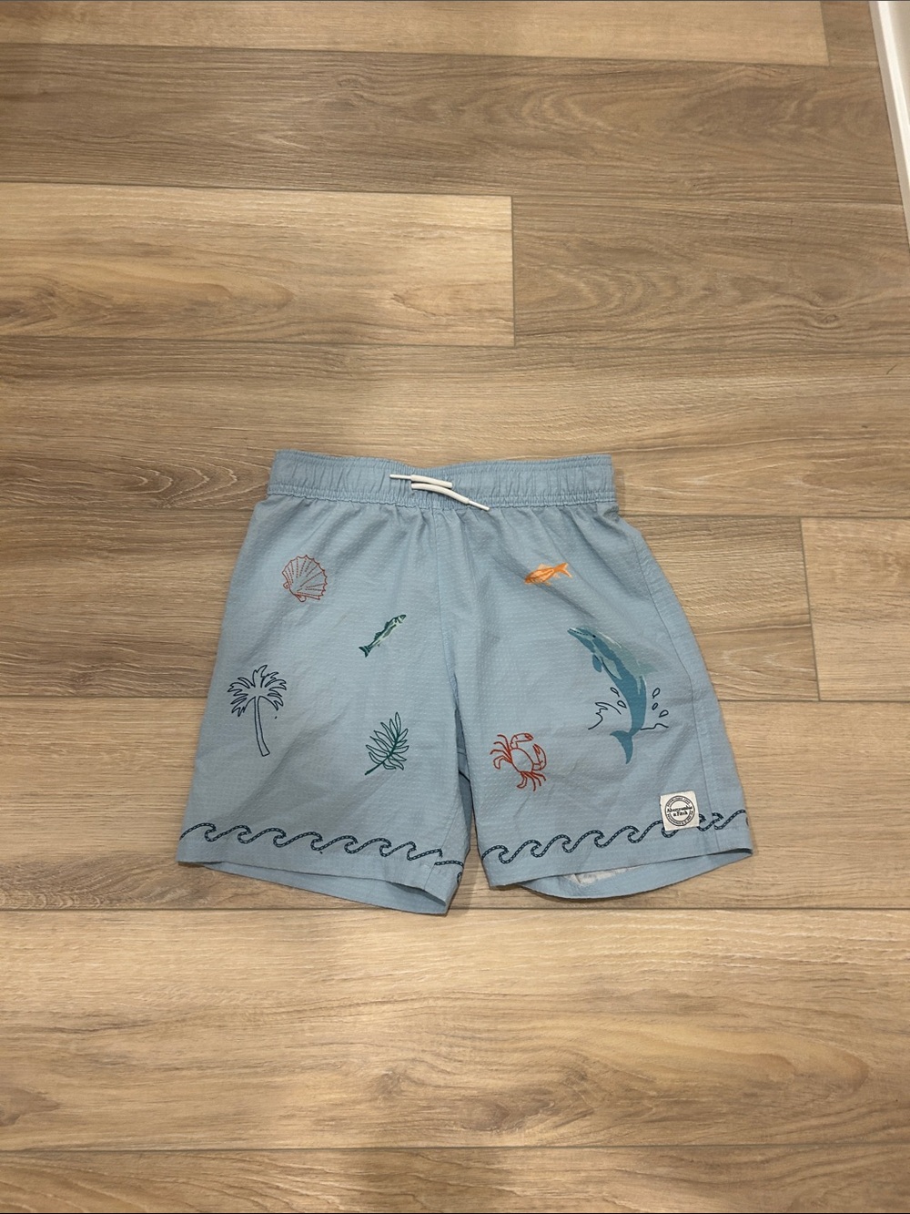 abercrombie kids Light Blue Swim Trunks with Ocean Motifs